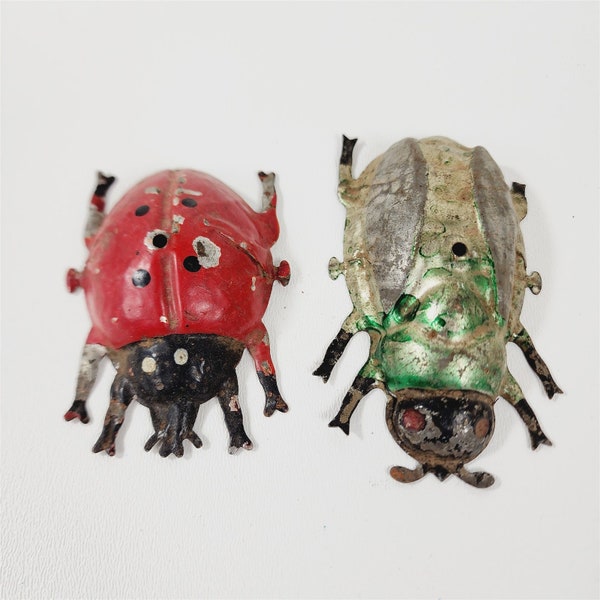 2 Vintage Tin Litho Beetle Bug Wind-up Toys Germany - Parts