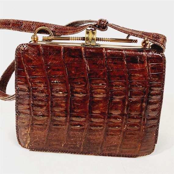 Vintage Alligator Leather Purse Handbag Taxidermy… - image 7