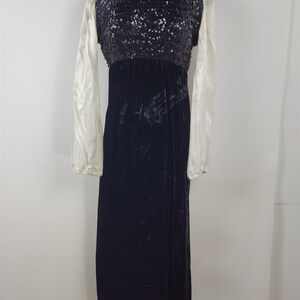 Vintage 1970s Long Velvet Sequin Gown Dress Long Sleeved & Collared image 1