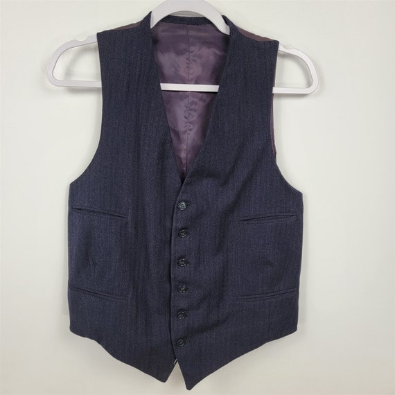 Vintage Navy Blue Formal Suit Button Front Vest - image 1