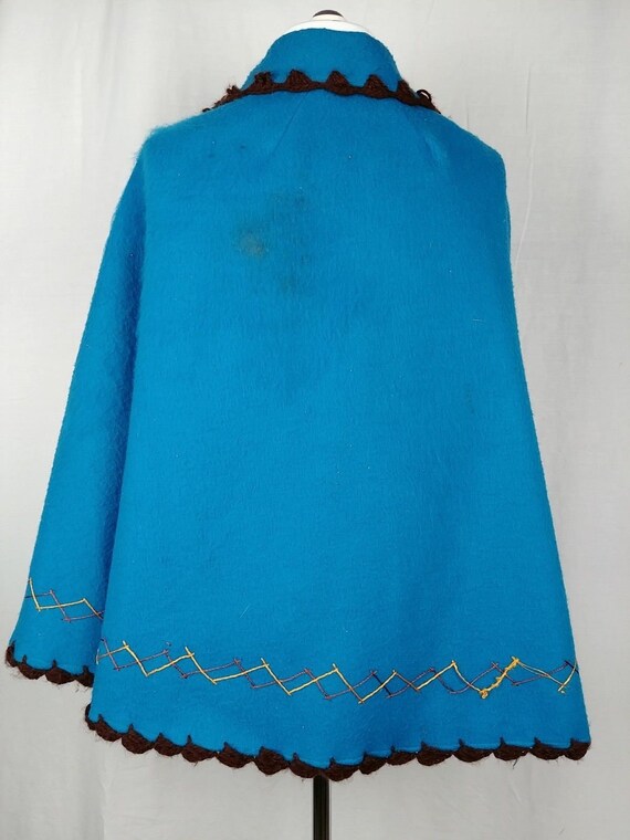 Womens Blue Handmade Button Up Poncho Brown Flora… - image 4