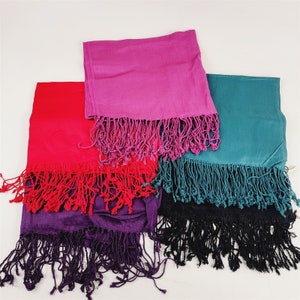 5 Solid Color Fringe Scarves Shawls Purple Red Pink Blue Black - 1 Collection 18