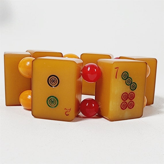 Vintage Mahjong Tile Bakelite Bracelet & Earrings… - image 4