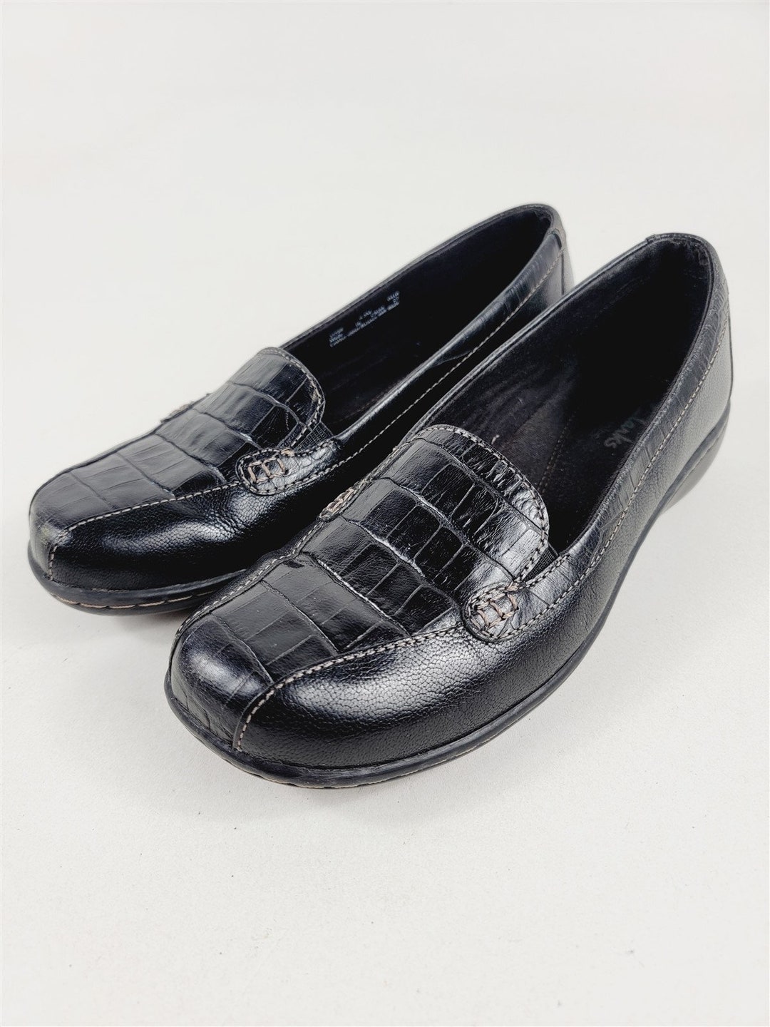 Clarks Bendables Loafers Shoes Slip on Croc Black Leather - Etsy
