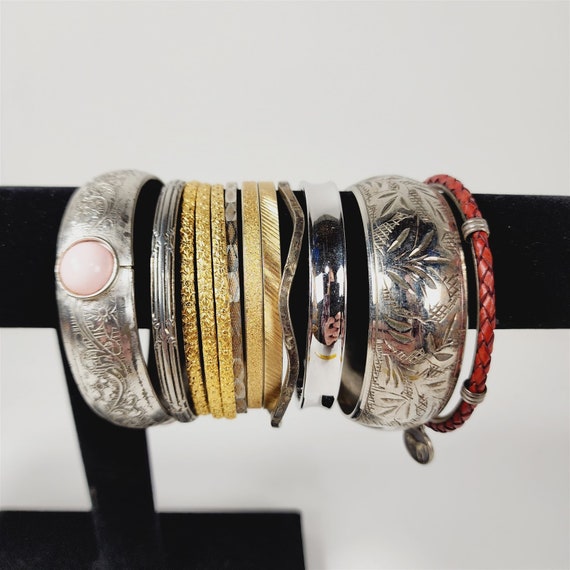 12 Vintage Silver & Gold Tone Bangle Bracelets Ca… - image 1