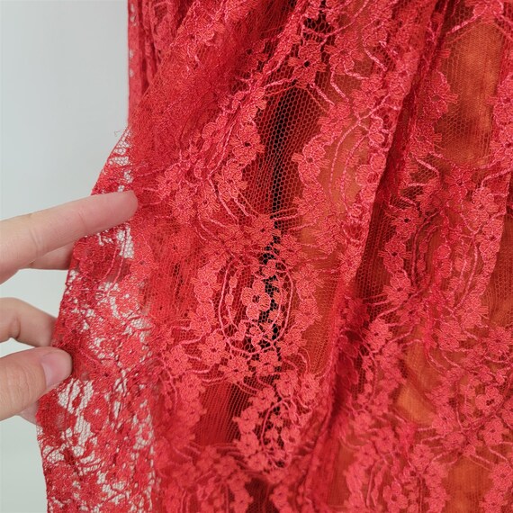 Vintage 1950s-60s Red & Orange Floral Lace Formal… - image 9