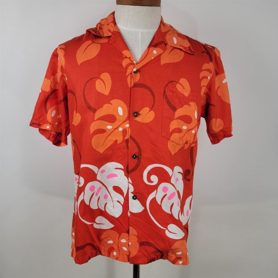 Vintage 1960s Hookano Orange Floral Hawaiian Tiki… - image 1