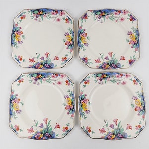 4 Vintage Royal Winton Grimwades Floral Square Bread & Butter Plates - 6 1/4&quot;