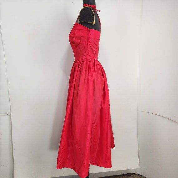 Vintage Red Taffeta Evening Gown Tie Strap Formal… - image 5