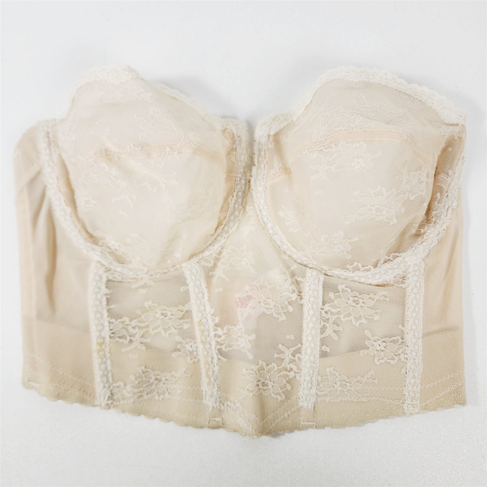 Black Lace Bra in White French Calais Lace and Nude Lining