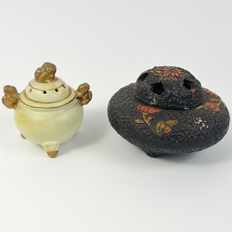2 Japanese Incense Burners Moriage Porcelain Dragon Floral Etsy