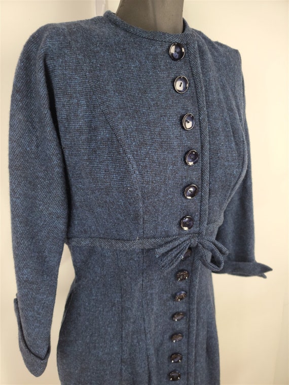 Vintage 1950s R&K Originals Navy Blue Wool Button… - image 3