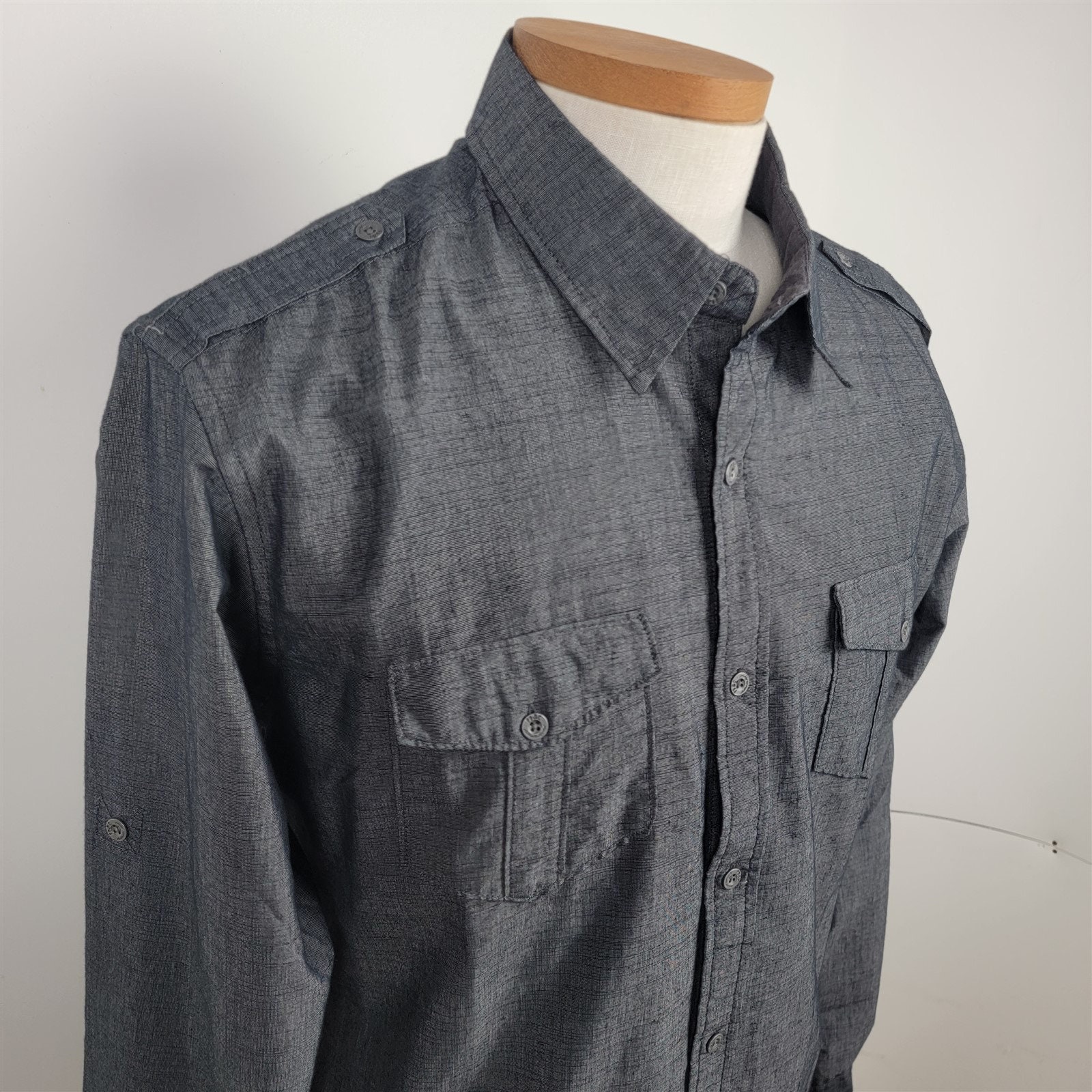 PD C Gray Casual Long Sleeve Button up Shirt Mens Size L Etsy