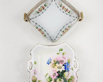 2 Vintage Nippon Hand Painted Dish Bowls Floral Gold Trim