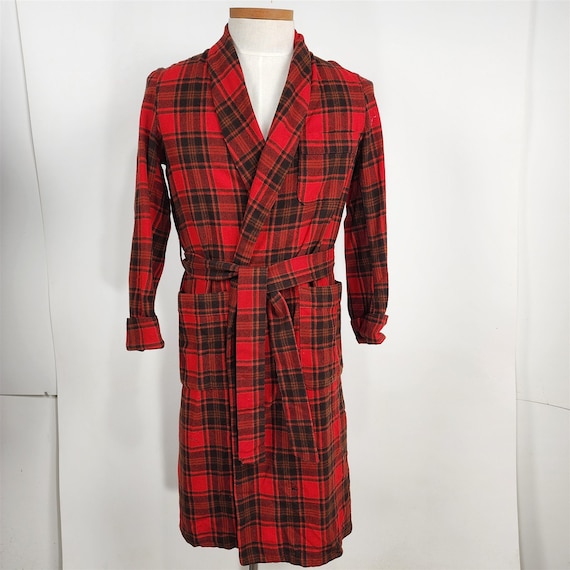 Vintage Pendleton 100% Wool Robe Red Tartan Plaid - image 1