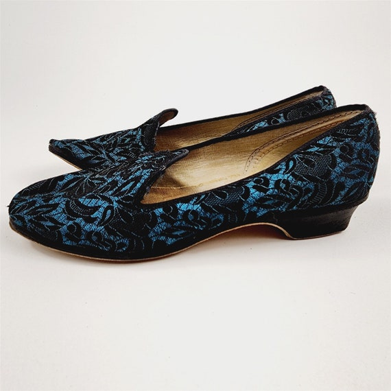 Vintage Black & Blue Wellco Brocade Embroidered S… - image 3