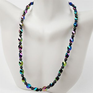 Rainbow & Black Short Twist Magnetic Beaded Necklace Therapeutic Handmade