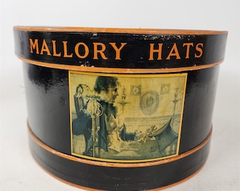 Vintage Mallory Hats Oval Hat Box Only Millinery - 15" x 12 3/4"