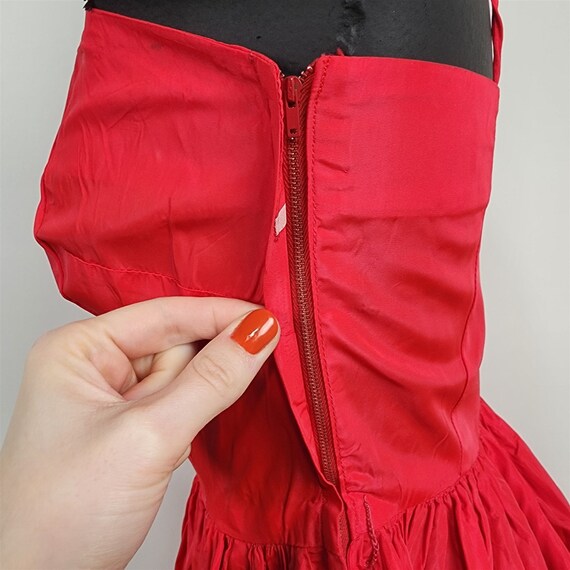 Vintage Red Taffeta Evening Gown Tie Strap Formal… - image 6
