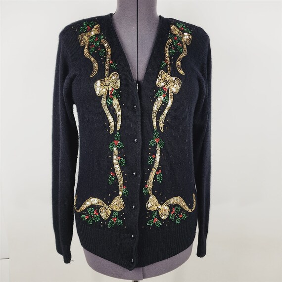 Vintage Karen Scott Black Christmas Cardigan Swea… - image 1