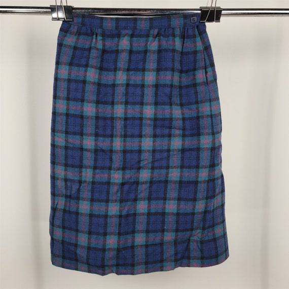 Vintage Pendleton Blue Green Plaid Skirt Womens S… - image 1