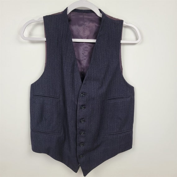 Vintage Navy Blue Formal Suit Button Front Vest - image 3