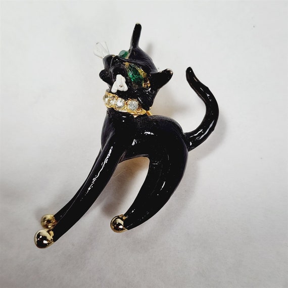 Vintage Capri Black Cat Green Eyes Animal Pin Bro… - image 2