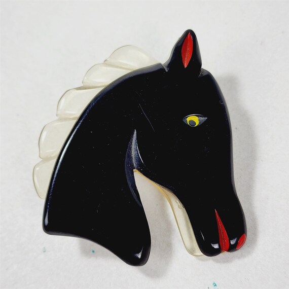 Vintage horse brooch, black - Gem