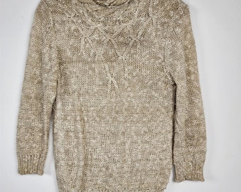 Vintage Shapely Knit Beige Beaded Sweater Womens Size S