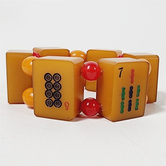 Vintage Mahjong Tile Bakelite Bracelet & Earrings… - image 3