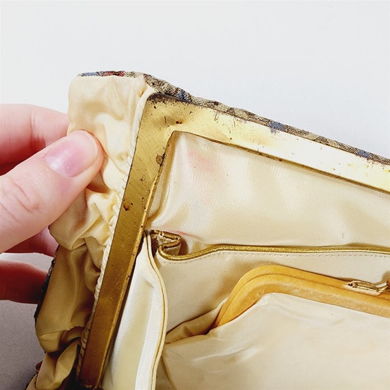Vintage Floral Gold Cloth Floral Ruffled Handbag … - image 6