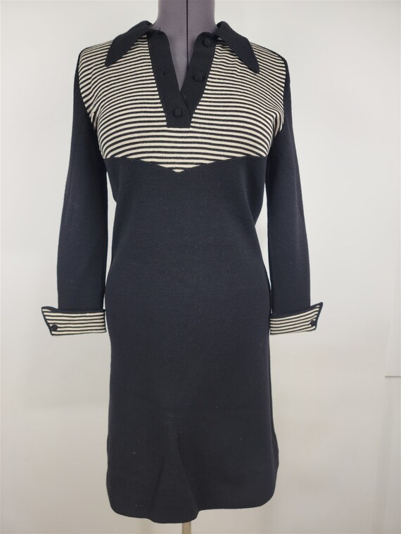 Vintage 1960s Sears Wool Knit Sweater Black White… - image 2