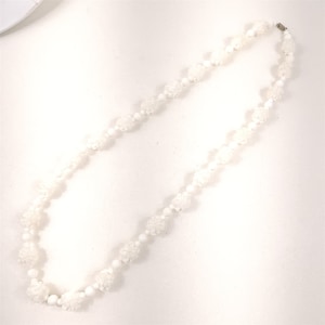 Vintage White Flapper Length Necklace Round Beaded Shell? Retro 35&quot;
