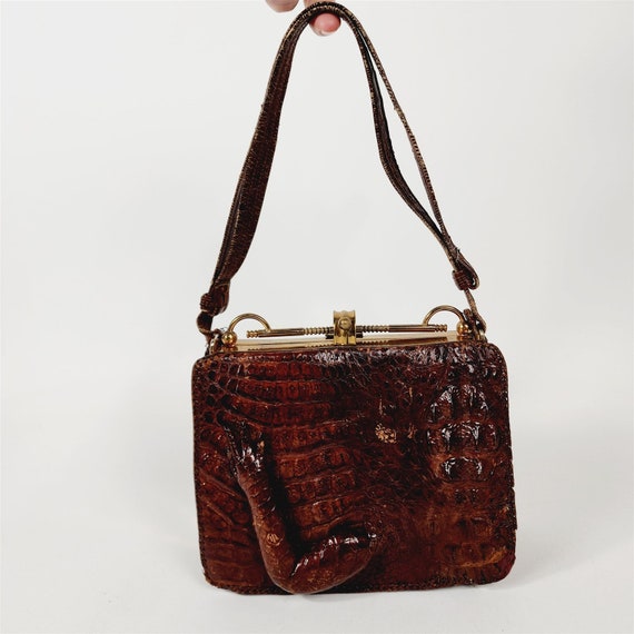 Vintage Alligator Leather Purse Handbag Taxidermy… - image 1