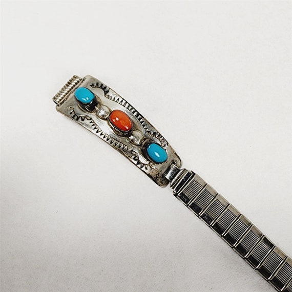 Vintage Native American Silver Turquoise Coral Wa… - image 2