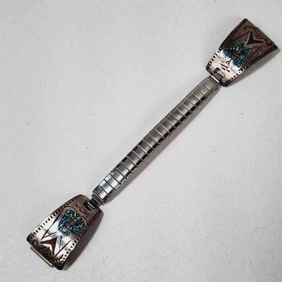 Vintage Native American Silver Crushed Turquoise … - image 1