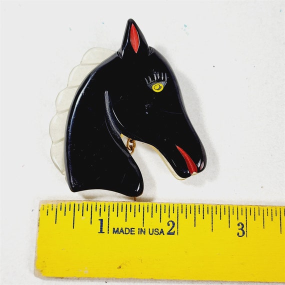 Vintage Black Horse Head Bakelite Clear Lucite Ma… - image 6