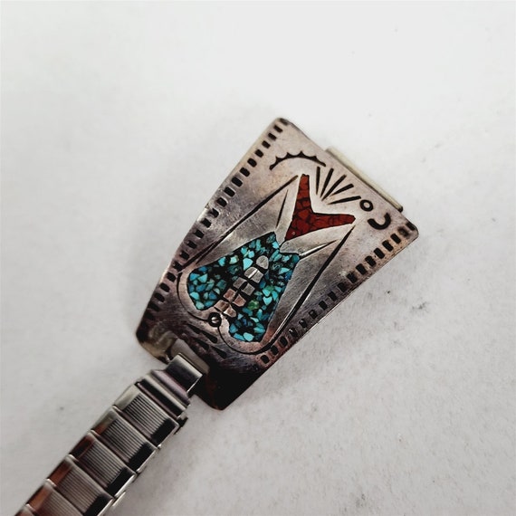 Vintage Native American Silver Crushed Turquoise … - image 4