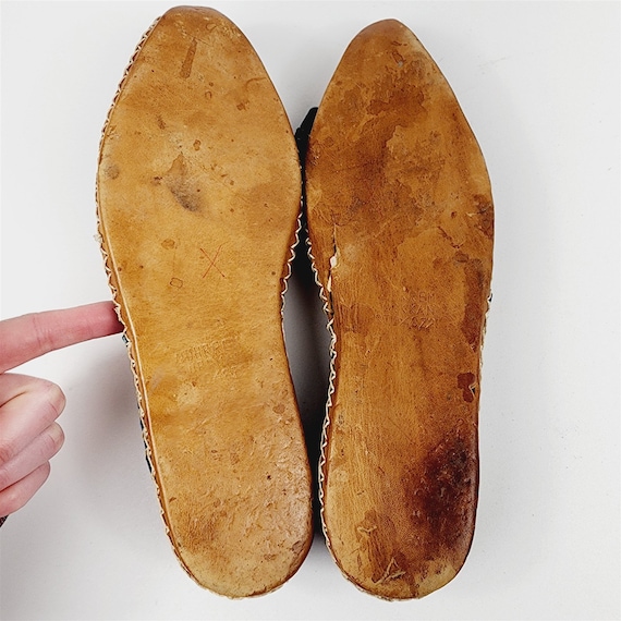 Vintage Turkish Ottoman Leather Silk Slippers Blu… - image 10