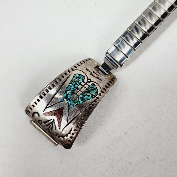 Vintage Native American Silver Crushed Turquoise … - image 2