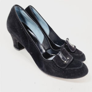 Vintage 1950s Enna Jettick Black Suede Leather Heels Womens Size 7 AA