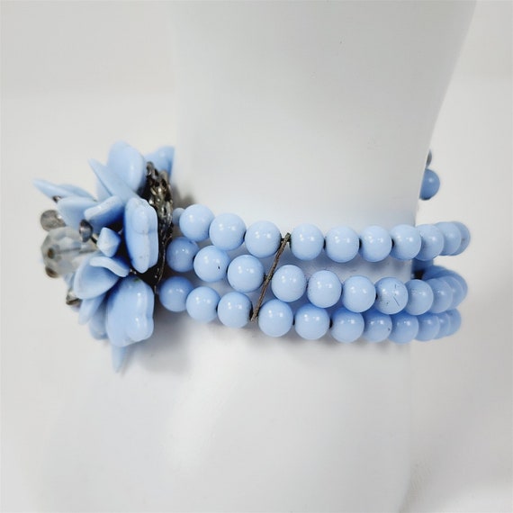 Vintage 1950s Light Blue Beaded Cha Cha Wrap Flow… - image 4