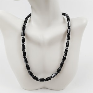 Black Diamond Cut Magnetic Beaded Necklace Therapeutic Handmade