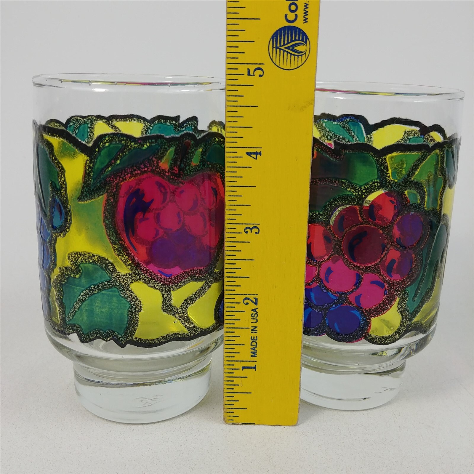 Set of 4 Libbey Stained Glass 12 oz. Flat Tumblers Fruit c. Etsy