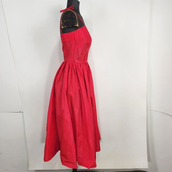 Vintage Red Taffeta Evening Gown Tie Strap Formal… - image 8