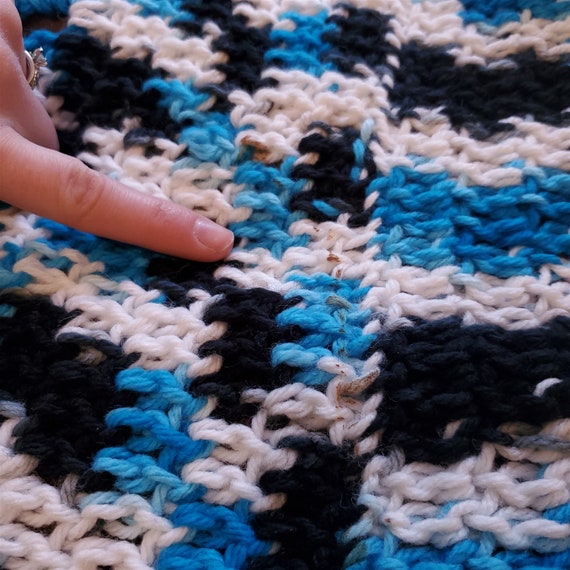 Vintage crocheted blue and white Afghan throw blanket. Blankets
