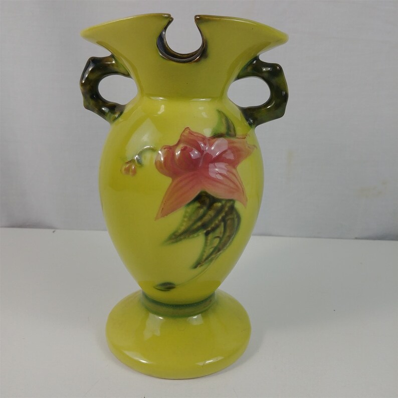 Hull Vase Woodland Green Pink Floral Double Handled 6 | Etsy