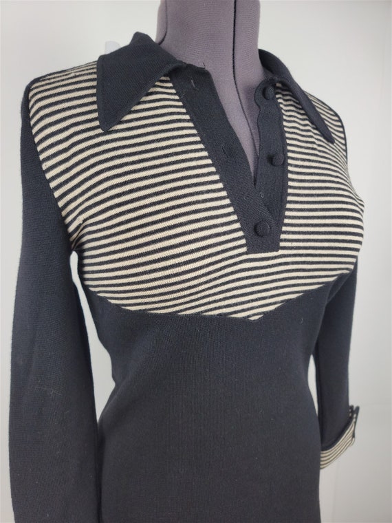 Vintage 1960s Sears Wool Knit Sweater Black White… - image 3