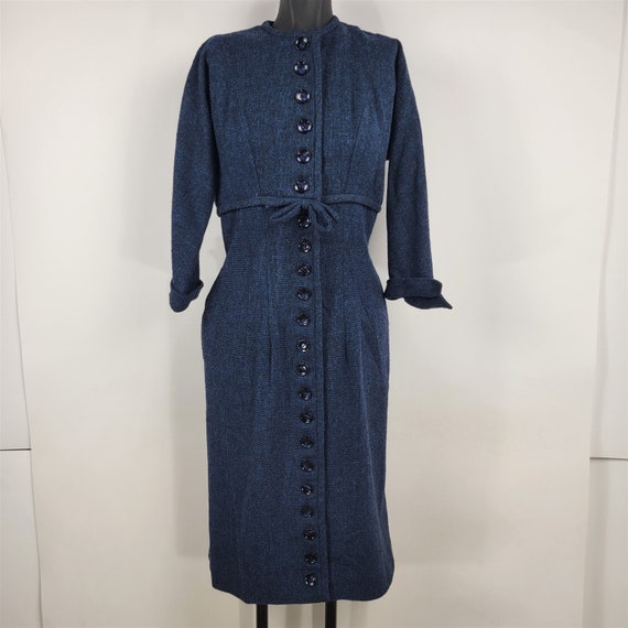 Vintage 1950s R&K Originals Navy Blue Wool Button… - image 1
