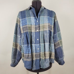 Vintage AC Sport Blue Plaid Button Up Jacket Linen Blend Womens Size 10